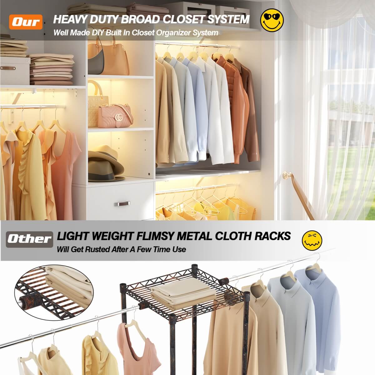 96 Inches Closet System with 3 Shelving Towers