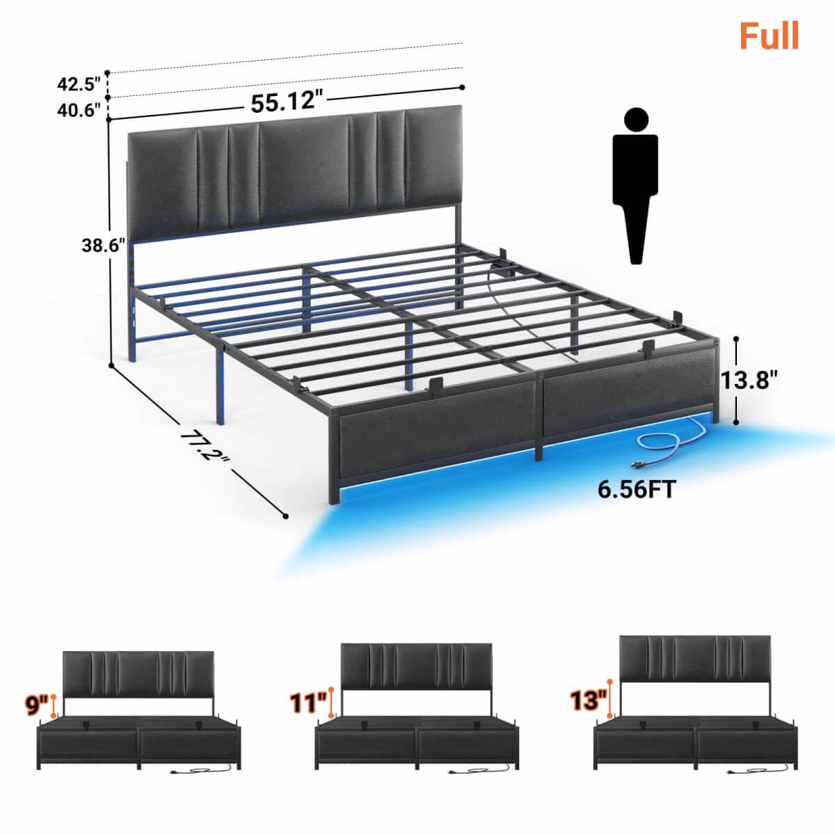Platform Bed Frame Basic Type with 3 Height Adjustable Headboard