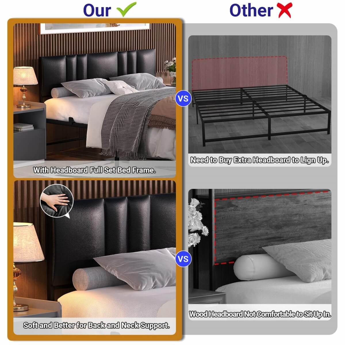 Platform Bed Frame Basic Type with 3 Height Adjustable Headboard