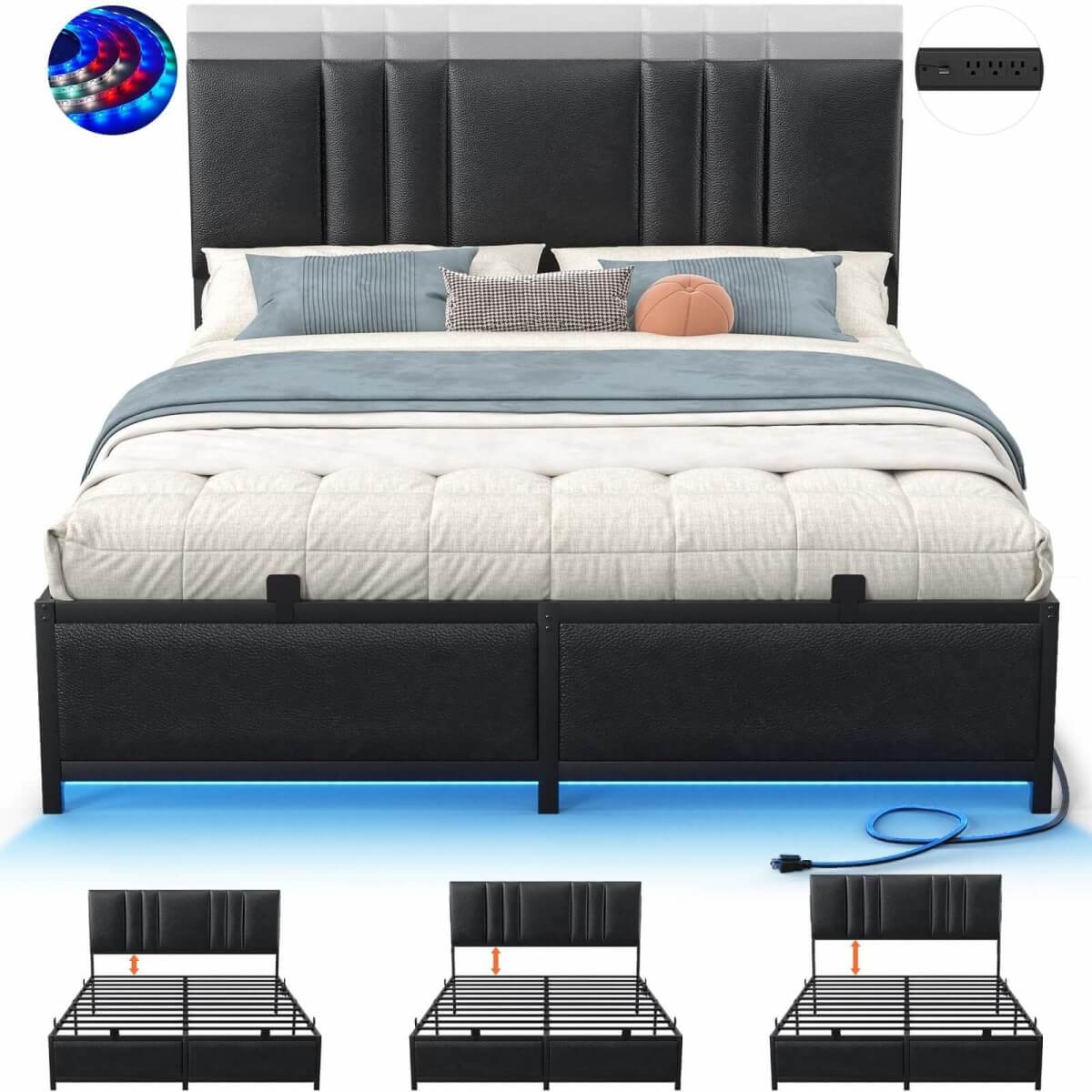 Platform Bed Frame Basic Type with 3 Height Adjustable Headboard