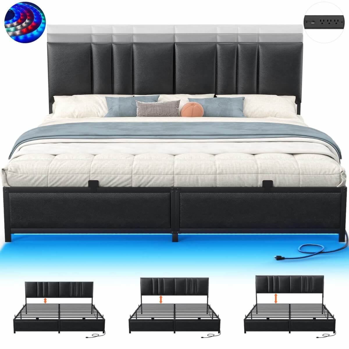 Platform Bed Frame Basic Type with 3 Height Adjustable Headboard