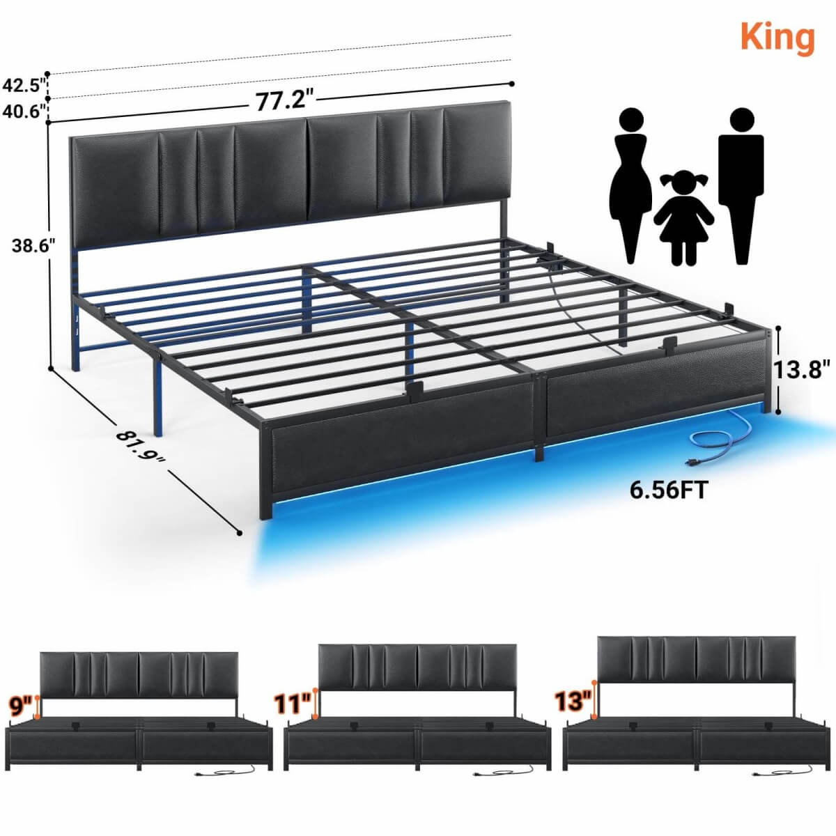 Platform Bed Frame Basic Type with 3 Height Adjustable Headboard