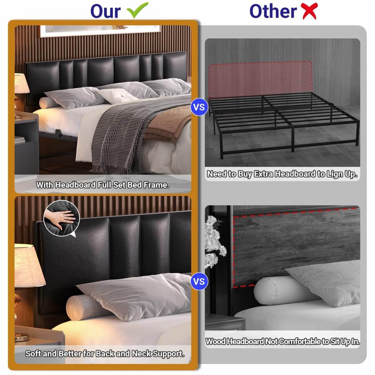 Platform Bed Frame Basic Type with 3 Height Adjustable Headboard