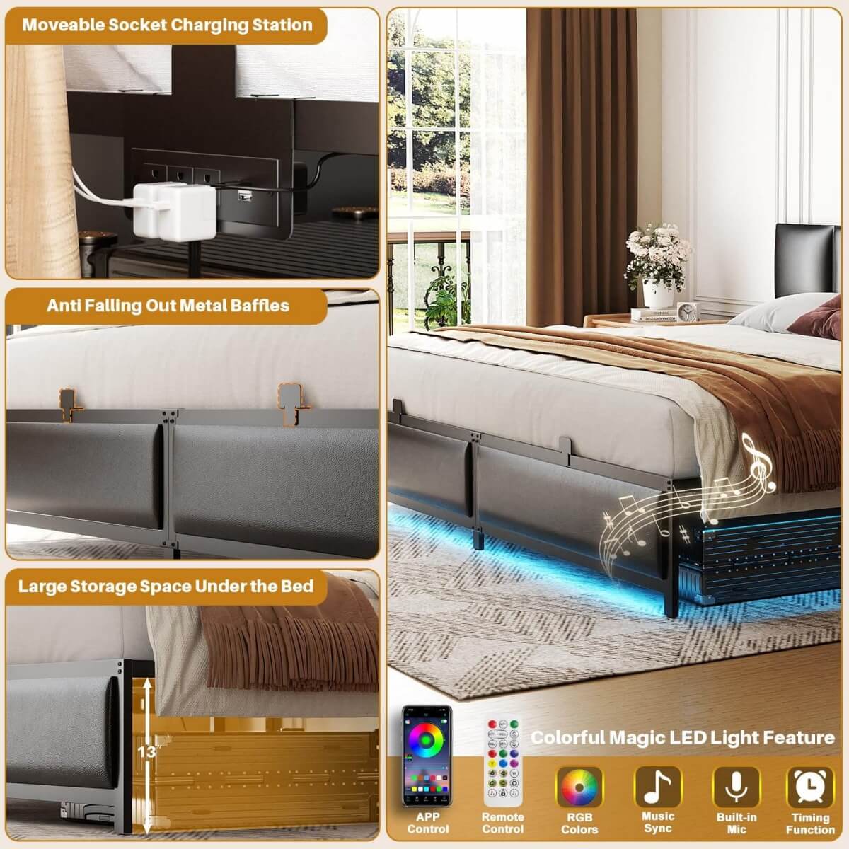 Platform Bed Frame Basic Type with 3 Height Adjustable Headboard