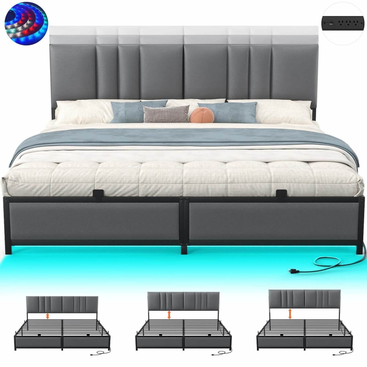 Platform Bed Frame Basic Type with 3 Height Adjustable Headboard