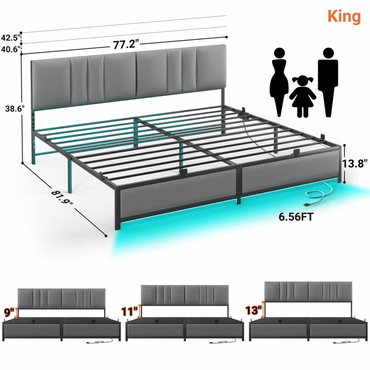 Platform Bed Frame Basic Type with 3 Height Adjustable Headboard
