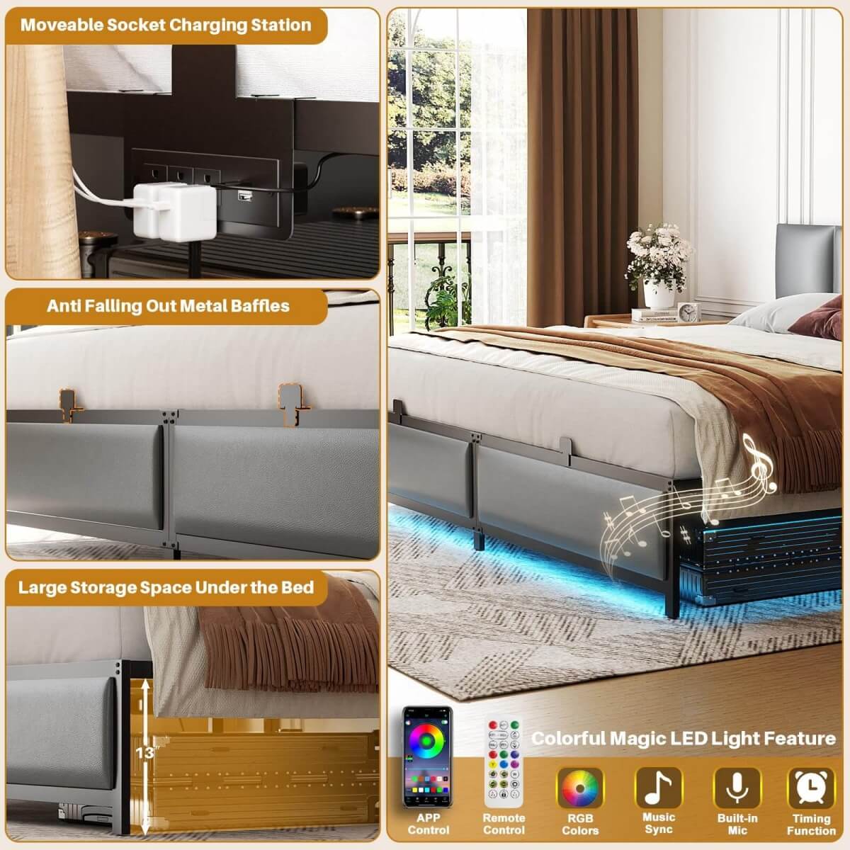 Platform Bed Frame Basic Type with 3 Height Adjustable Headboard