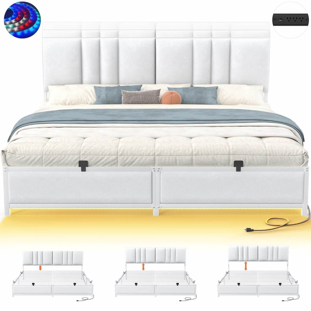 Platform Bed Frame Basic Type with 3 Height Adjustable Headboard