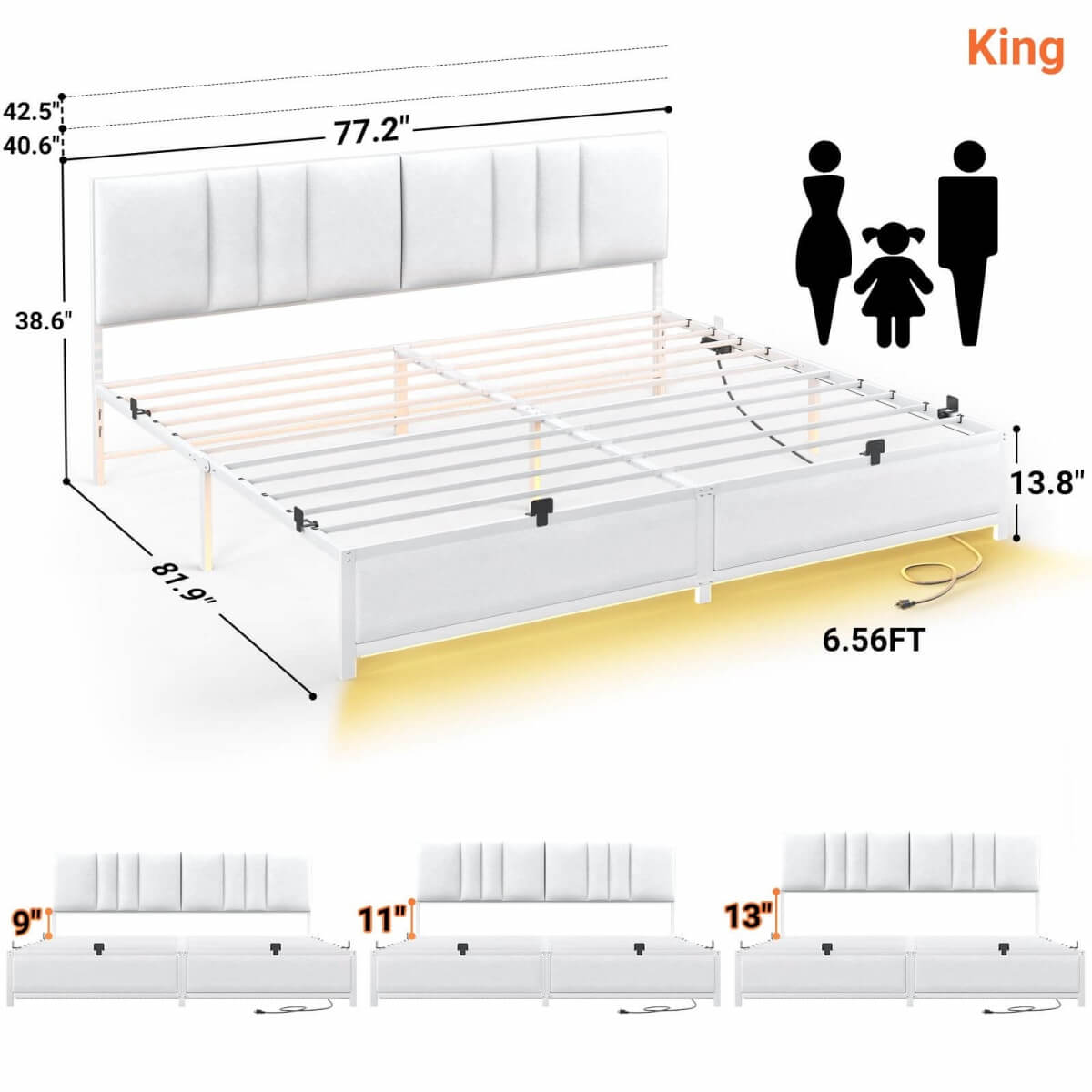 Platform Bed Frame Basic Type with 3 Height Adjustable Headboard