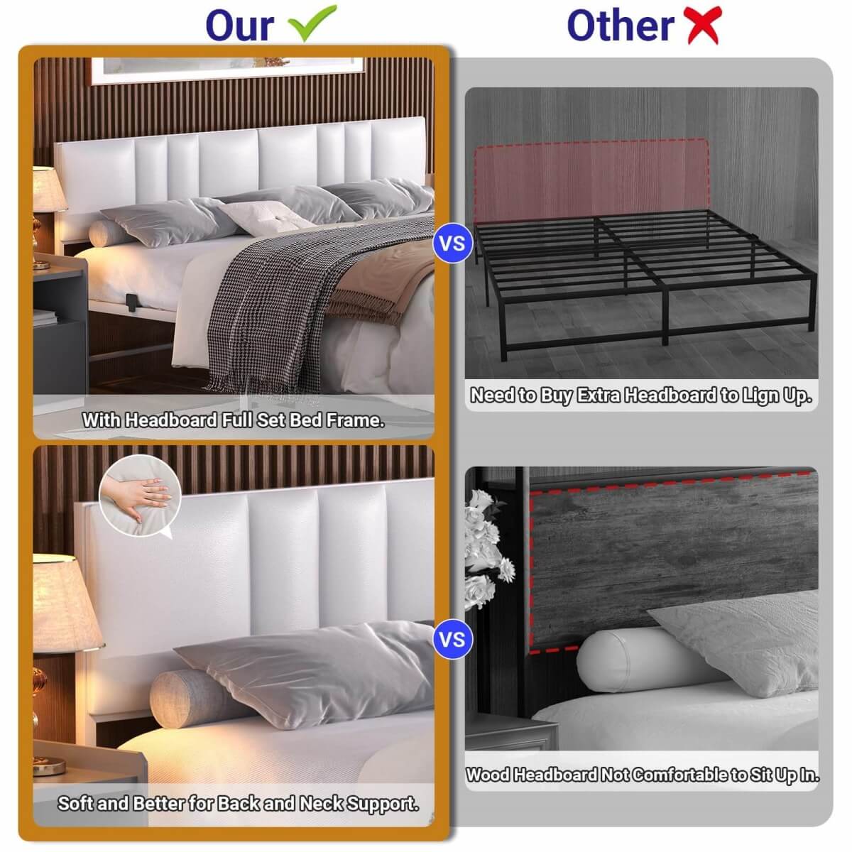 Platform Bed Frame Basic Type with 3 Height Adjustable Headboard