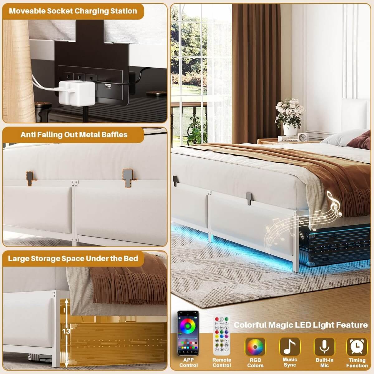 Platform Bed Frame Basic Type with 3 Height Adjustable Headboard