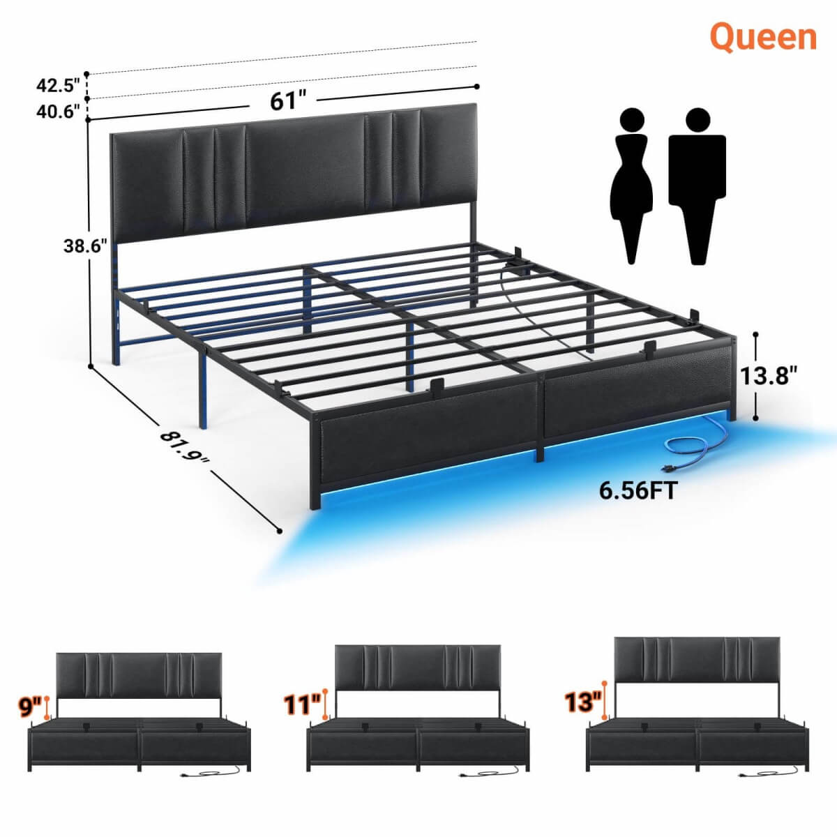 Platform Bed Frame Basic Type with 3 Height Adjustable Headboard