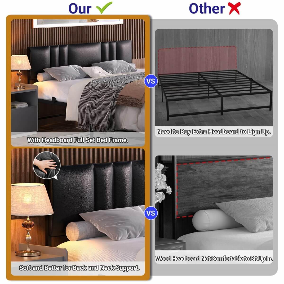 Platform Bed Frame Basic Type with 3 Height Adjustable Headboard