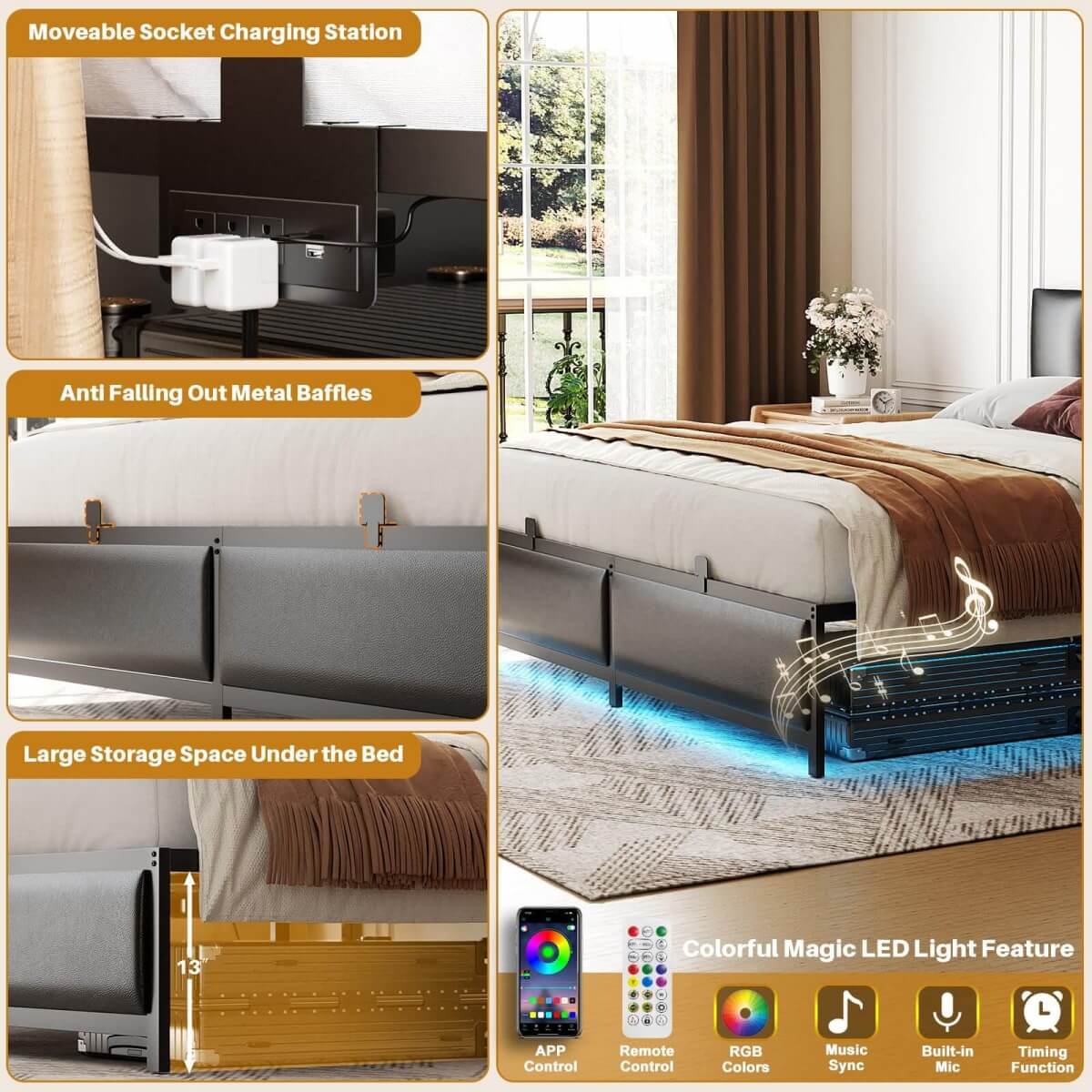 Platform Bed Frame Basic Type with 3 Height Adjustable Headboard