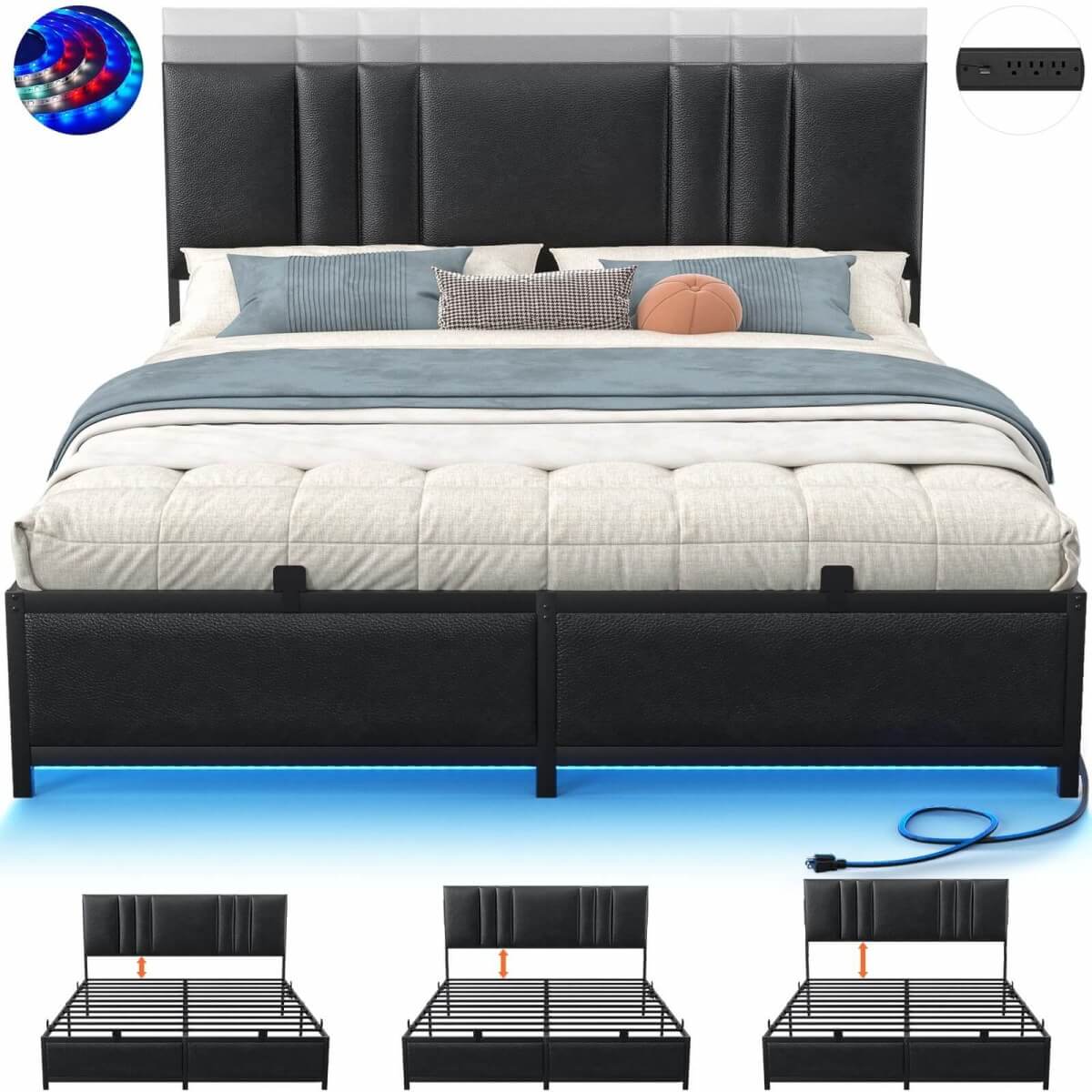Platform Bed Frame Basic Type with 3 Height Adjustable Headboard