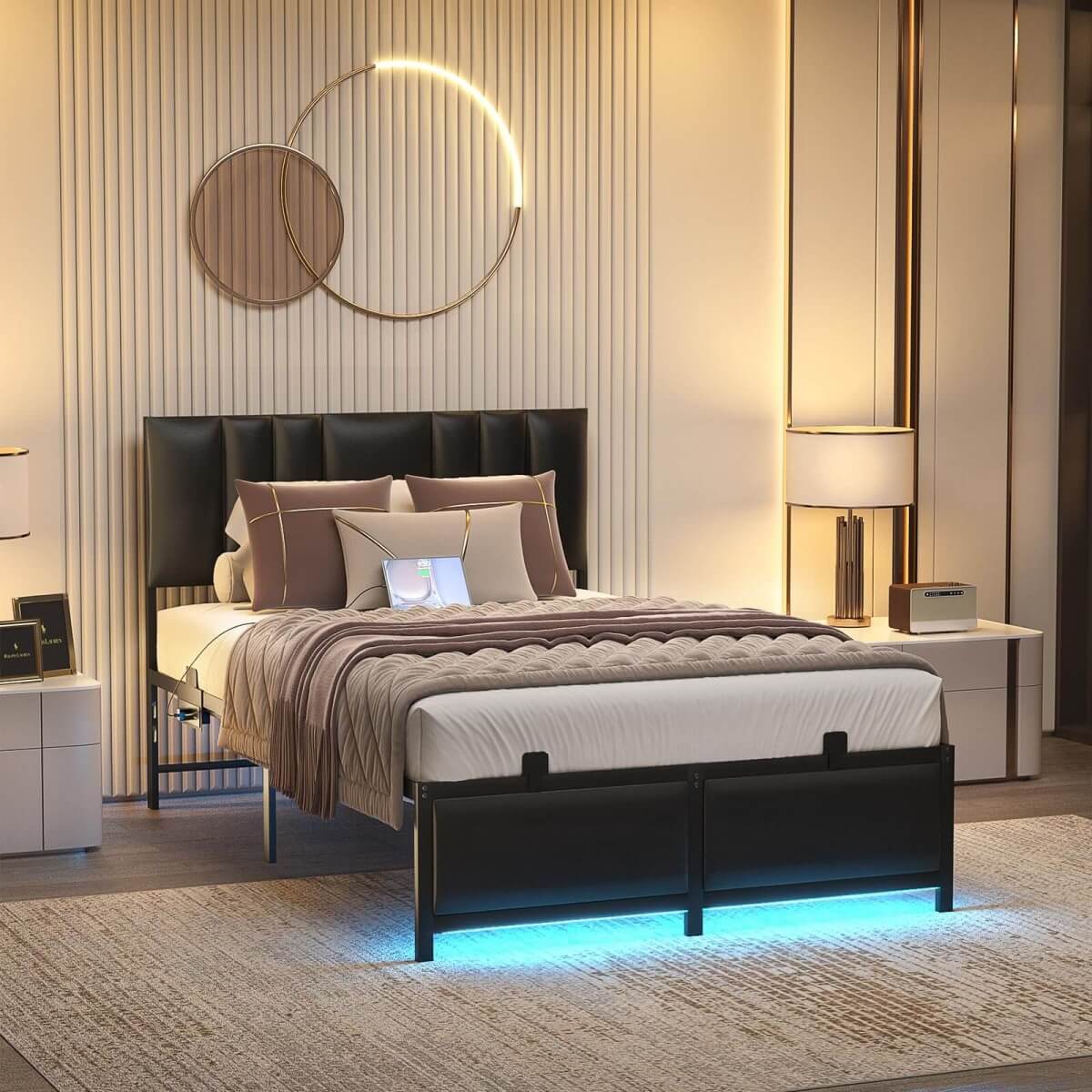 Platform Bed Frame Basic Type with 3 Height Adjustable Headboard