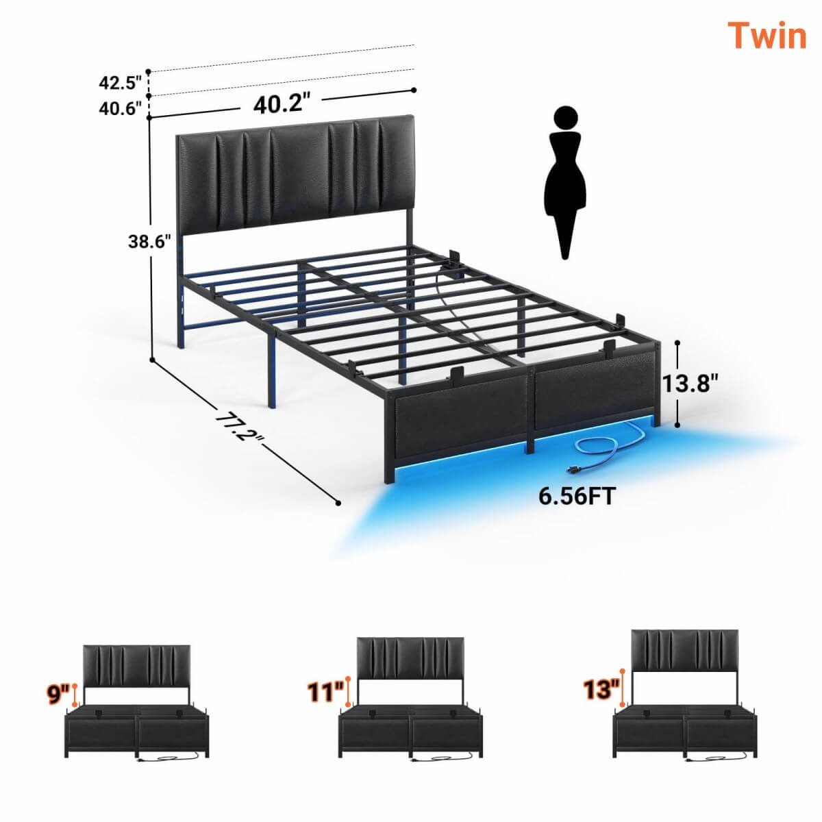 Platform Bed Frame Basic Type with 3 Height Adjustable Headboard