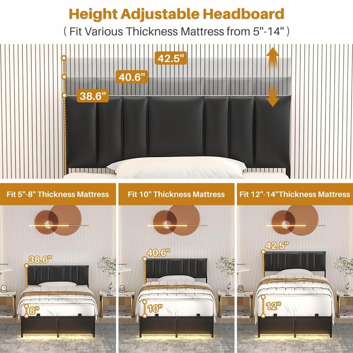 Platform Bed Frame Basic Type with 3 Height Adjustable Headboard
