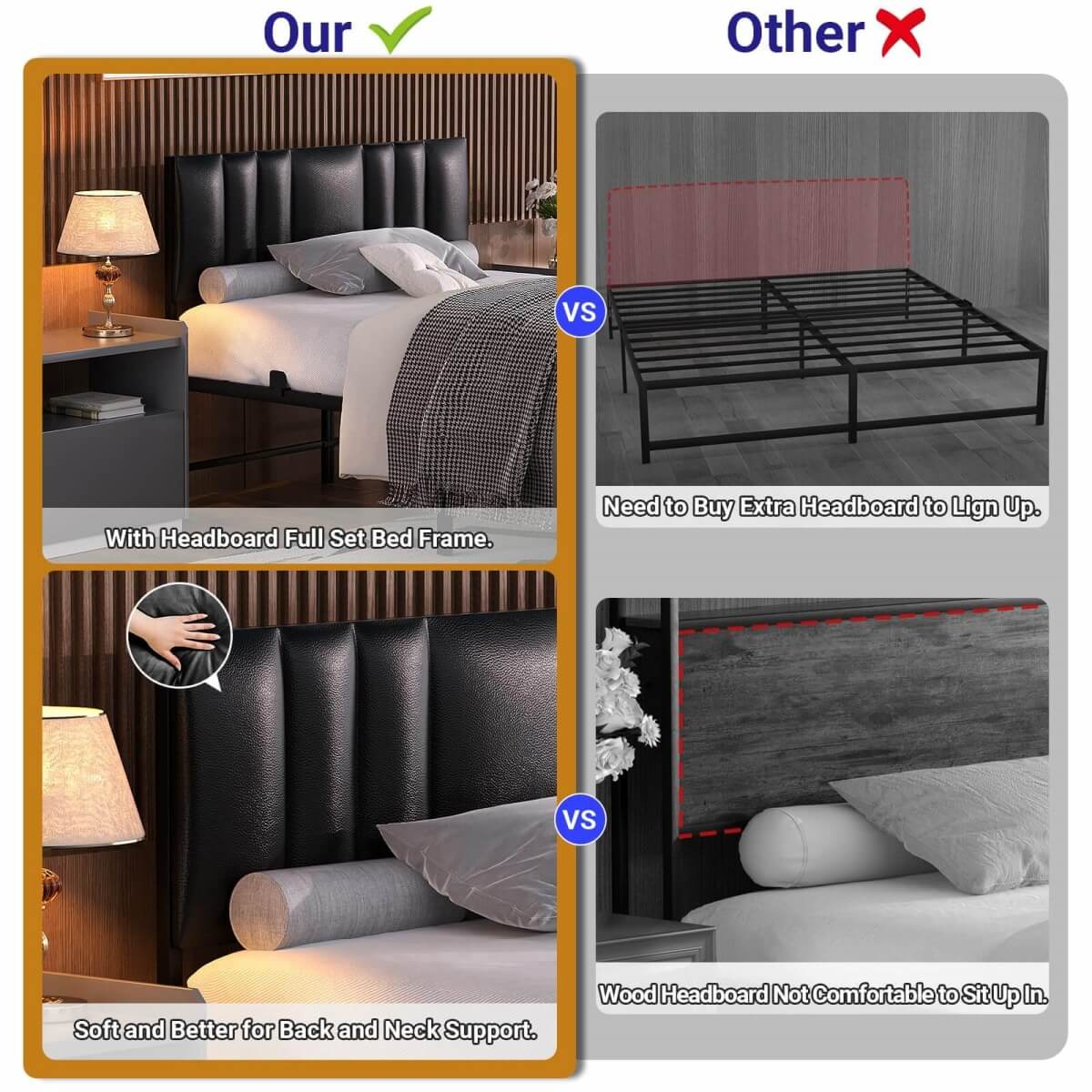Platform Bed Frame Basic Type with 3 Height Adjustable Headboard
