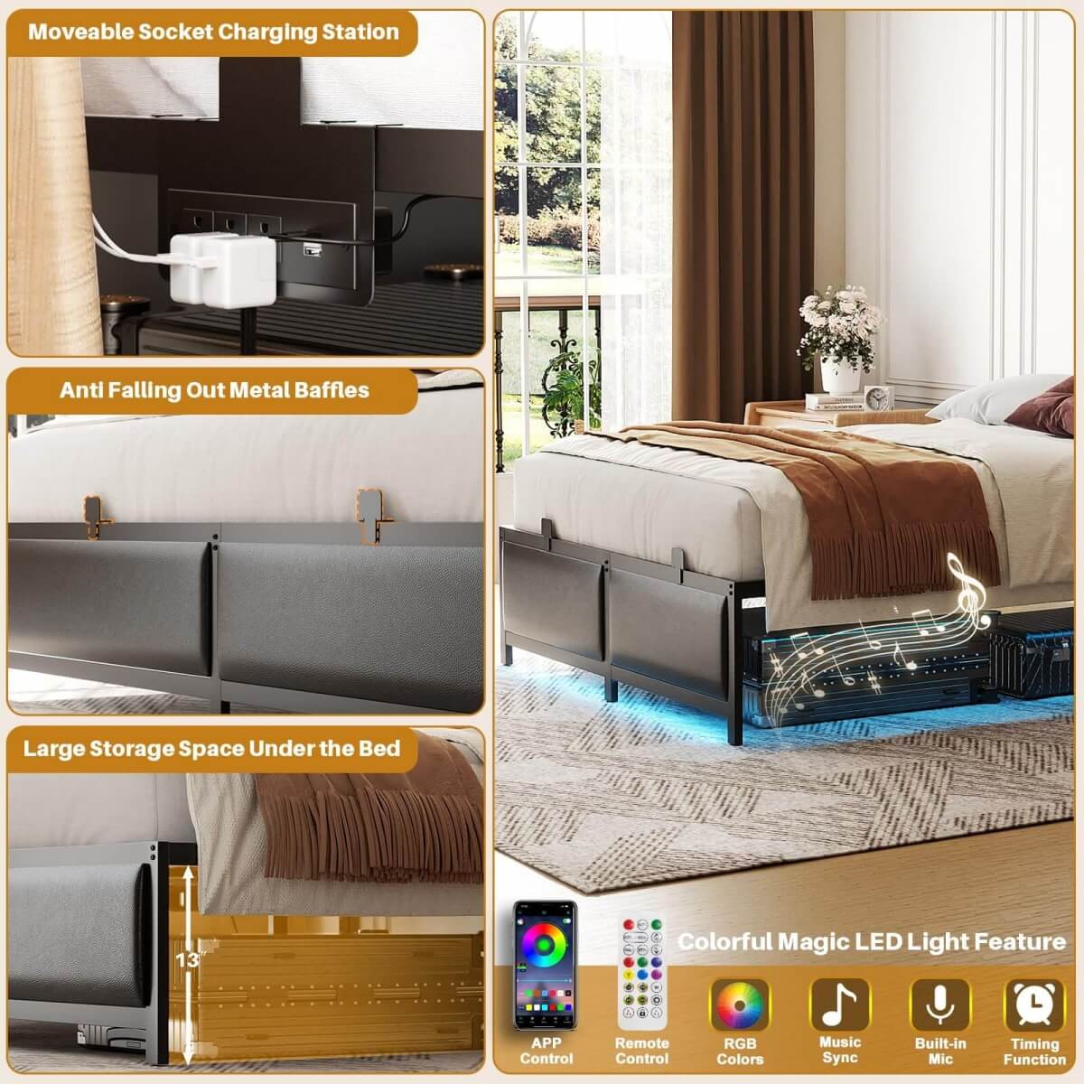 Platform Bed Frame Basic Type with 3 Height Adjustable Headboard