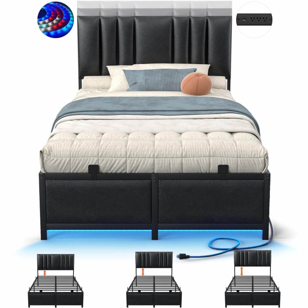 Platform Bed Frame Basic Type with 3 Height Adjustable Headboard