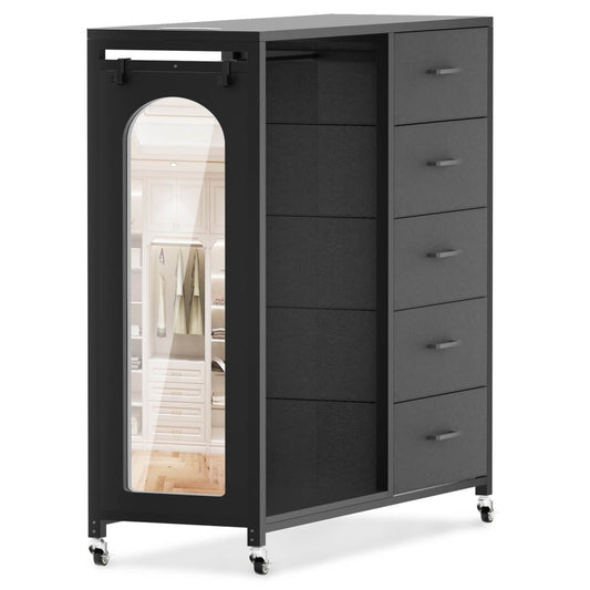 5 Drawer Dresser for Bedroom with Clothes Rack & Mirror