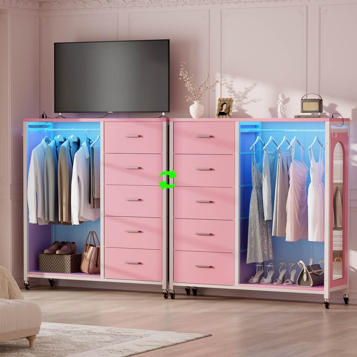 5 Drawer Dresser for Bedroom with Clothes Rack & Mirror