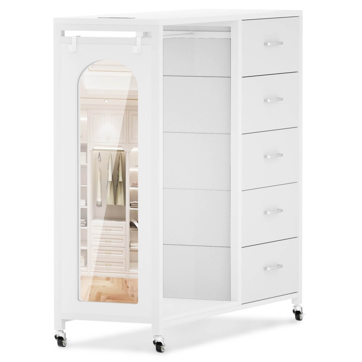 5 Drawer Dresser for Bedroom with Clothes Rack & Mirror