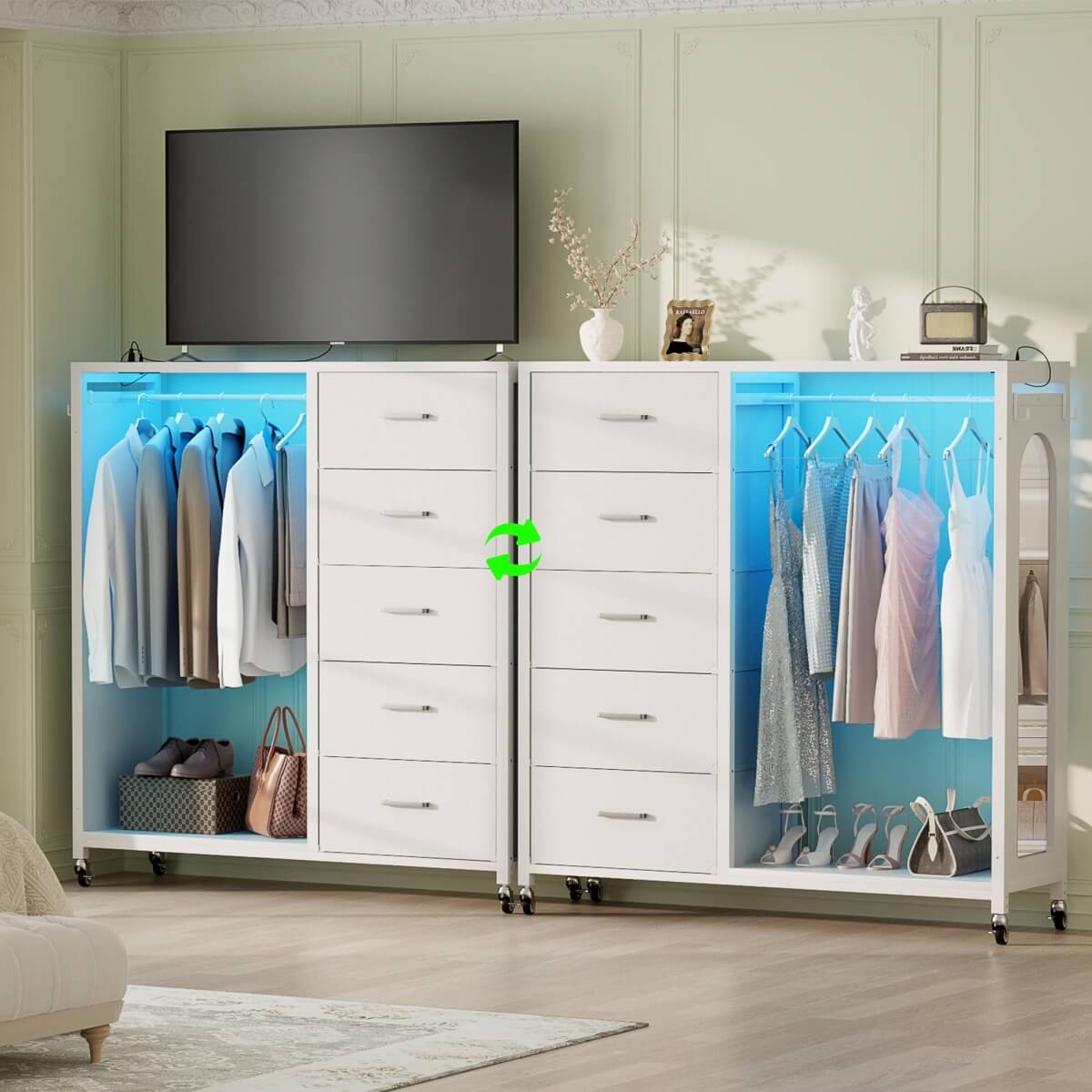 5 Drawer Dresser for Bedroom with Clothes Rack & Mirror