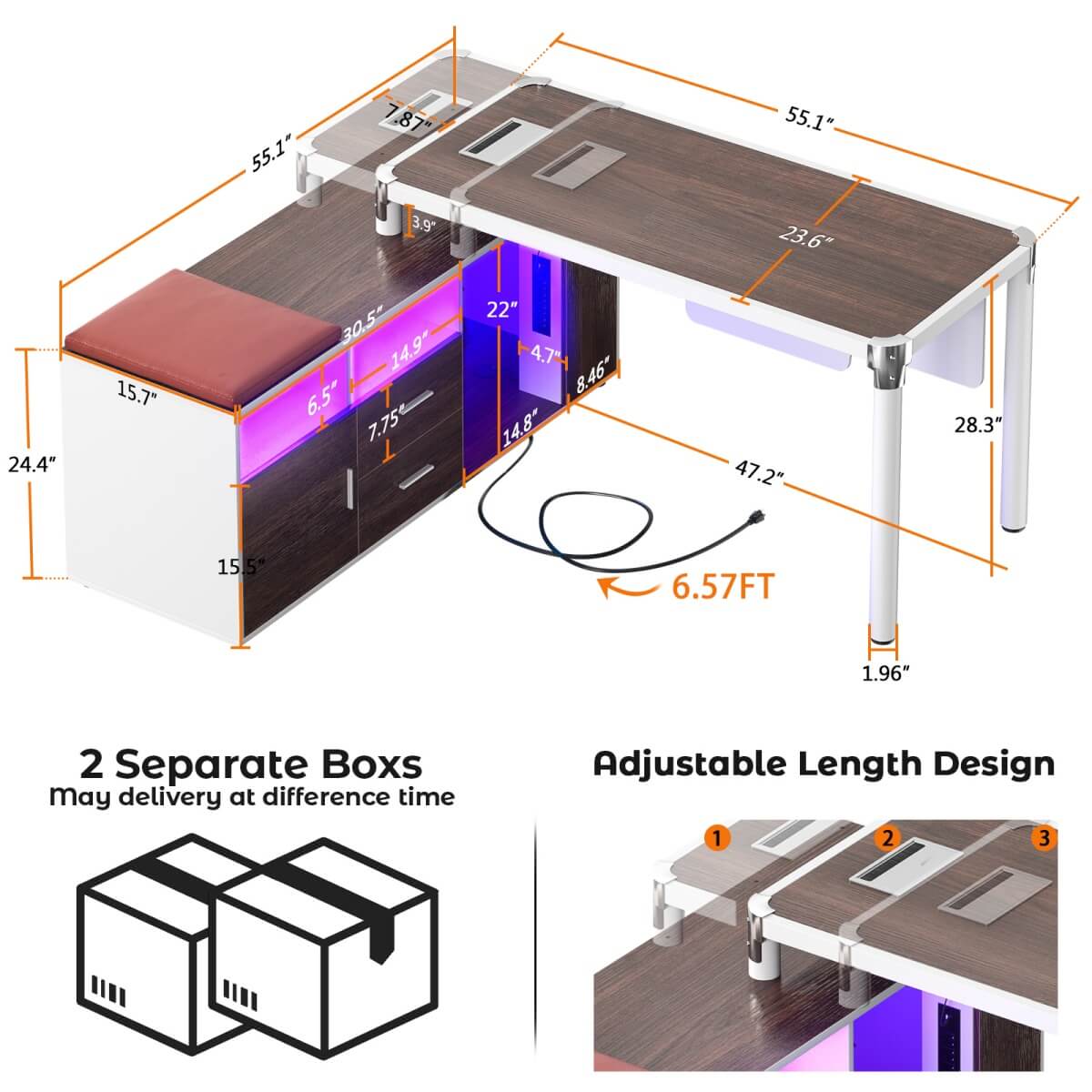 L Shaped Desk with File Cabinet and Power Strip