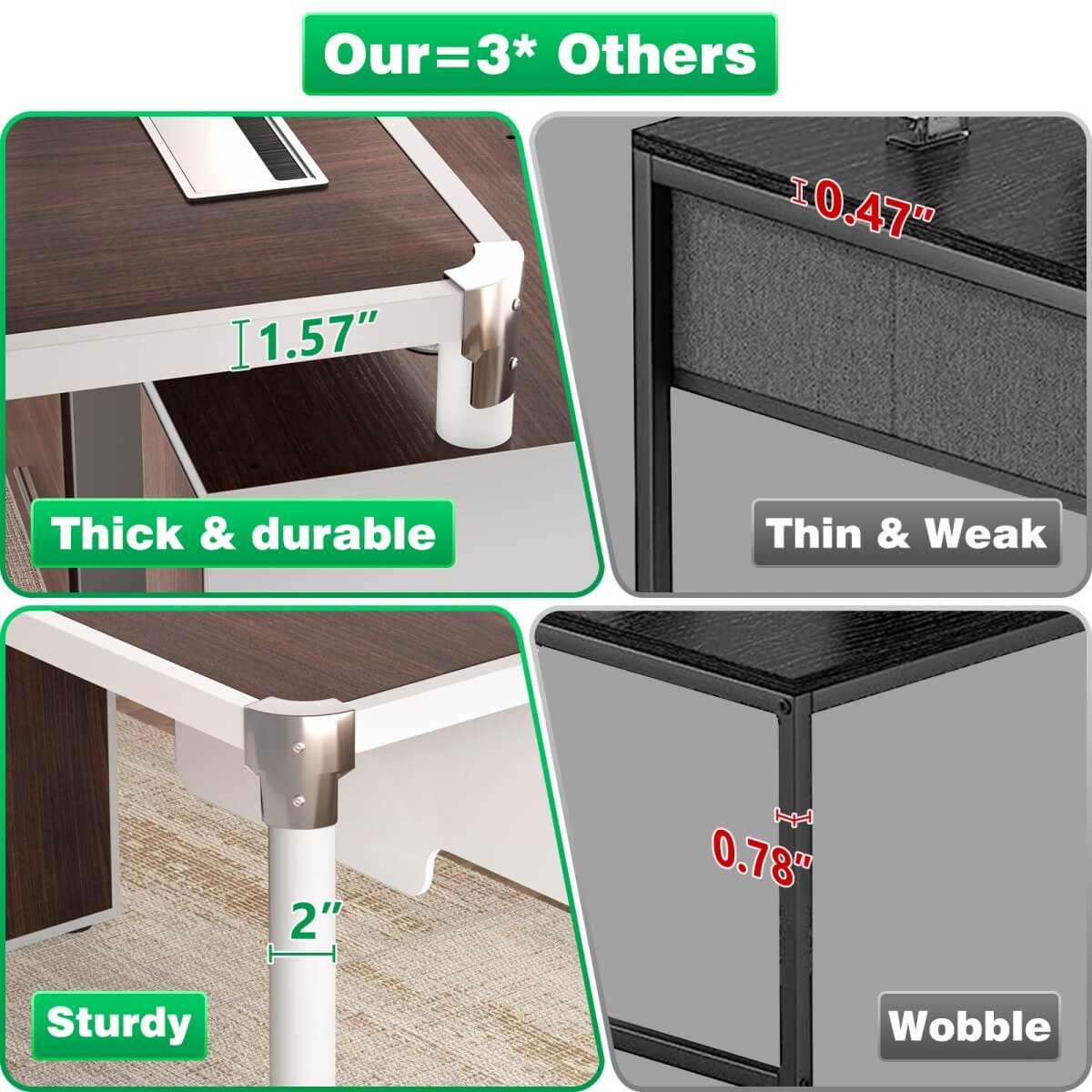 L Shaped Desk with File Cabinet and Power Strip