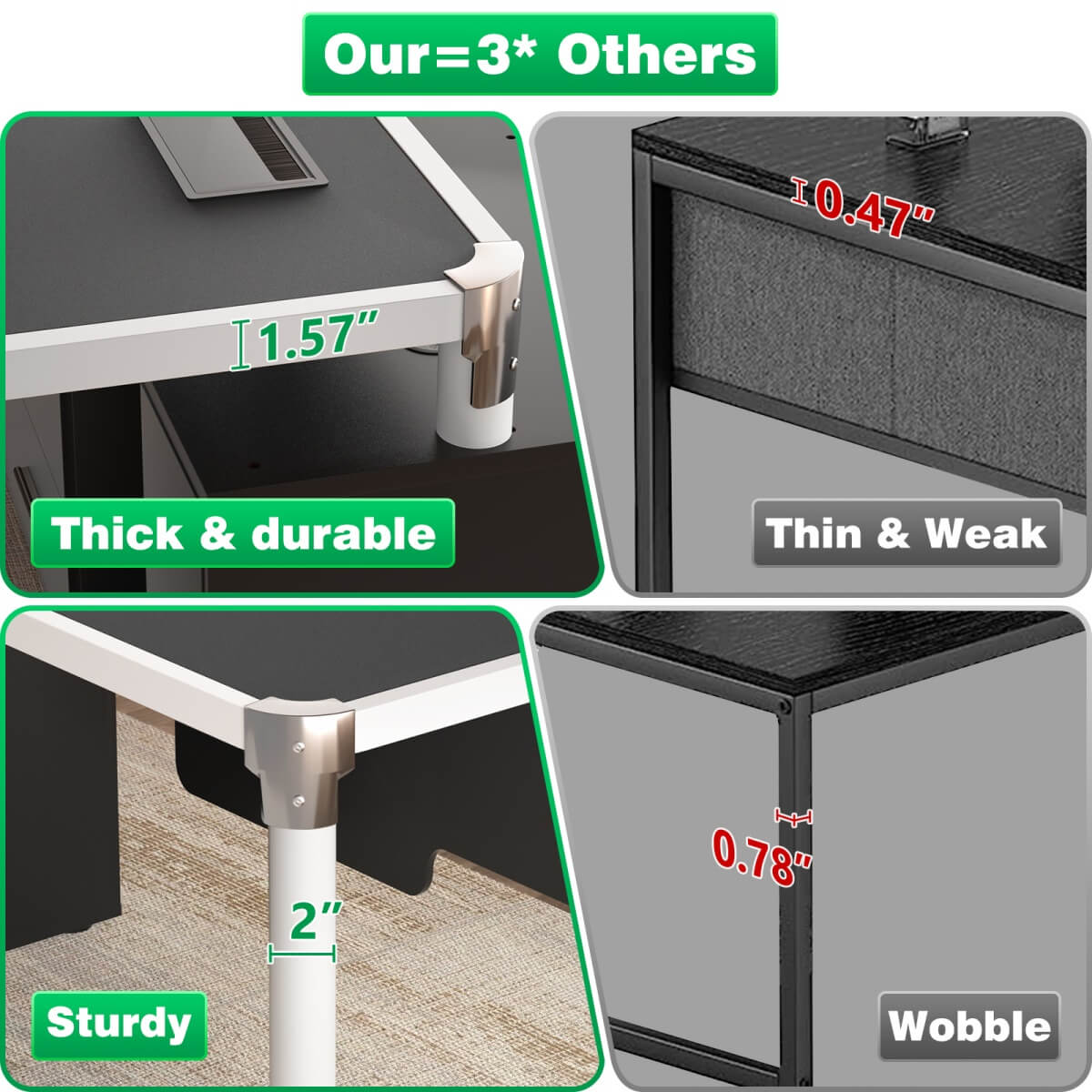 L Shaped Desk with File Cabinet and Power Strip