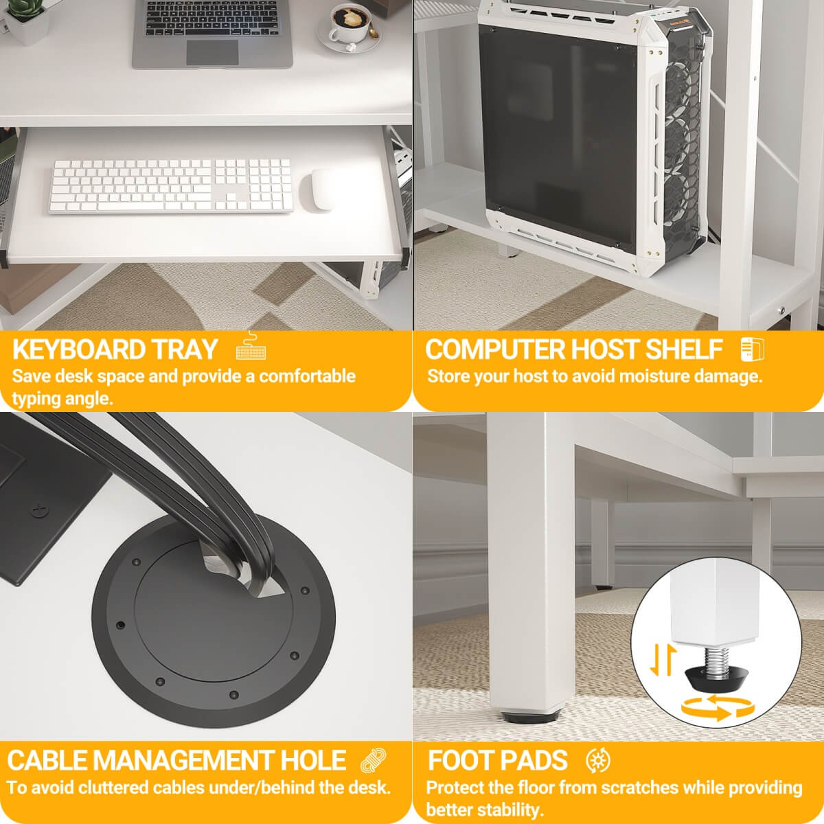 Corner Computer Desk with Power Outlets & LED Light