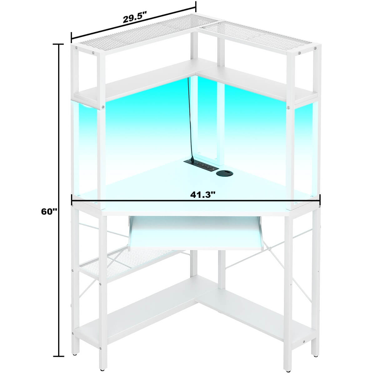 Corner Computer Desk with Power Outlets & LED Light