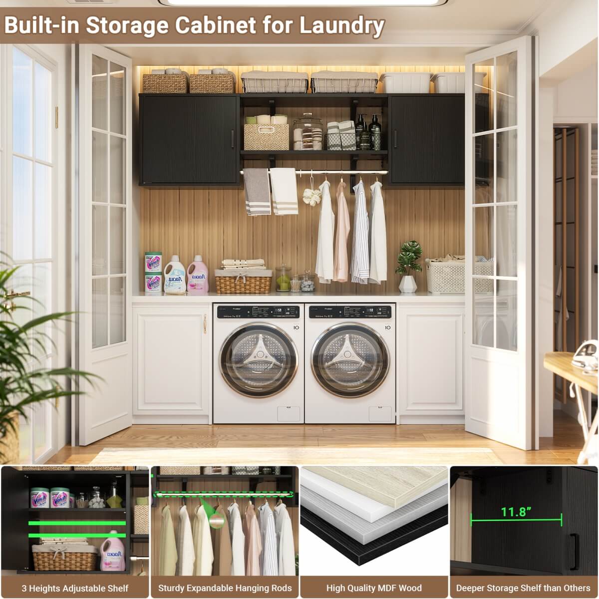 Wall Mounted Cabinet with Hanging Rod