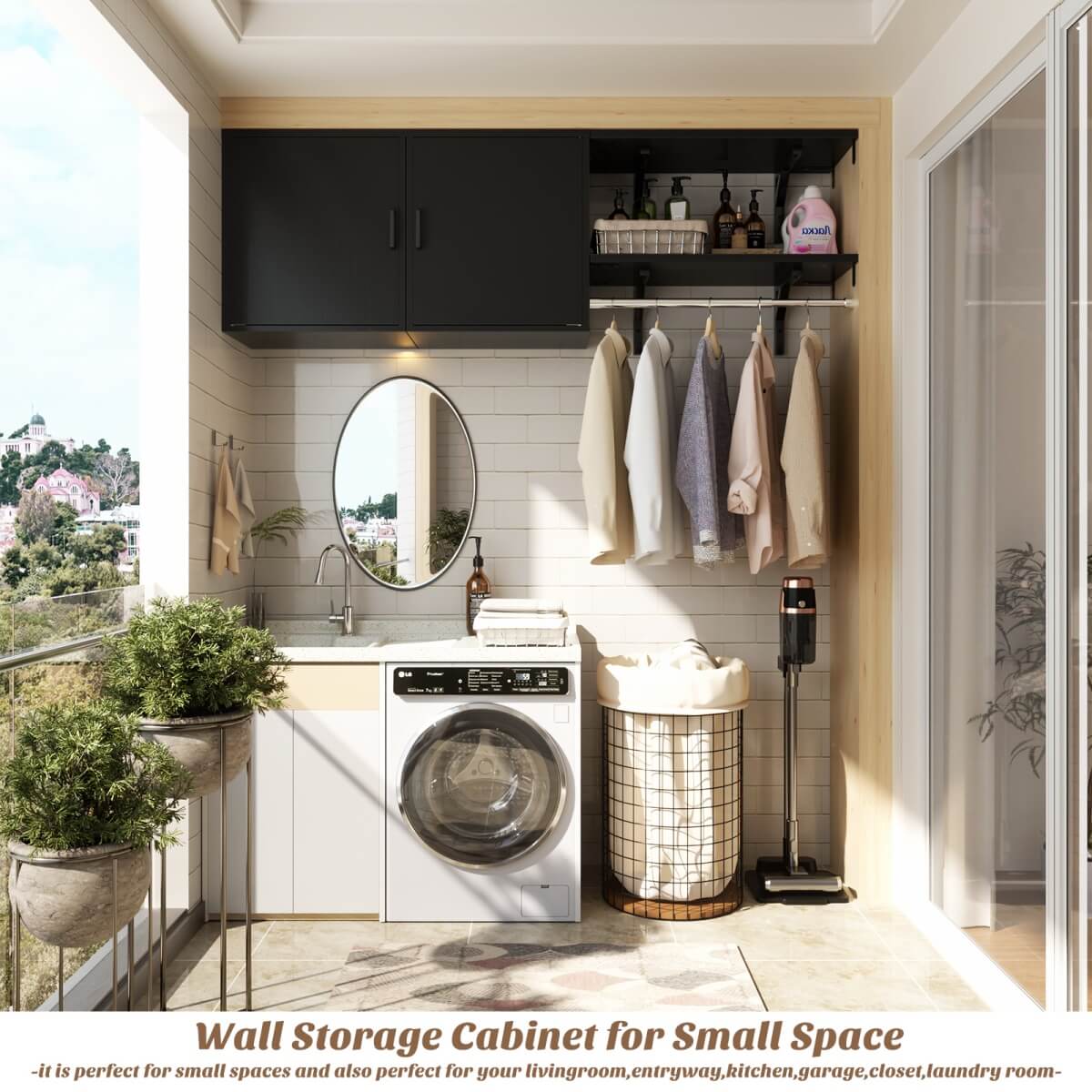 Wall Mounted Cabinet with Hanging Rod