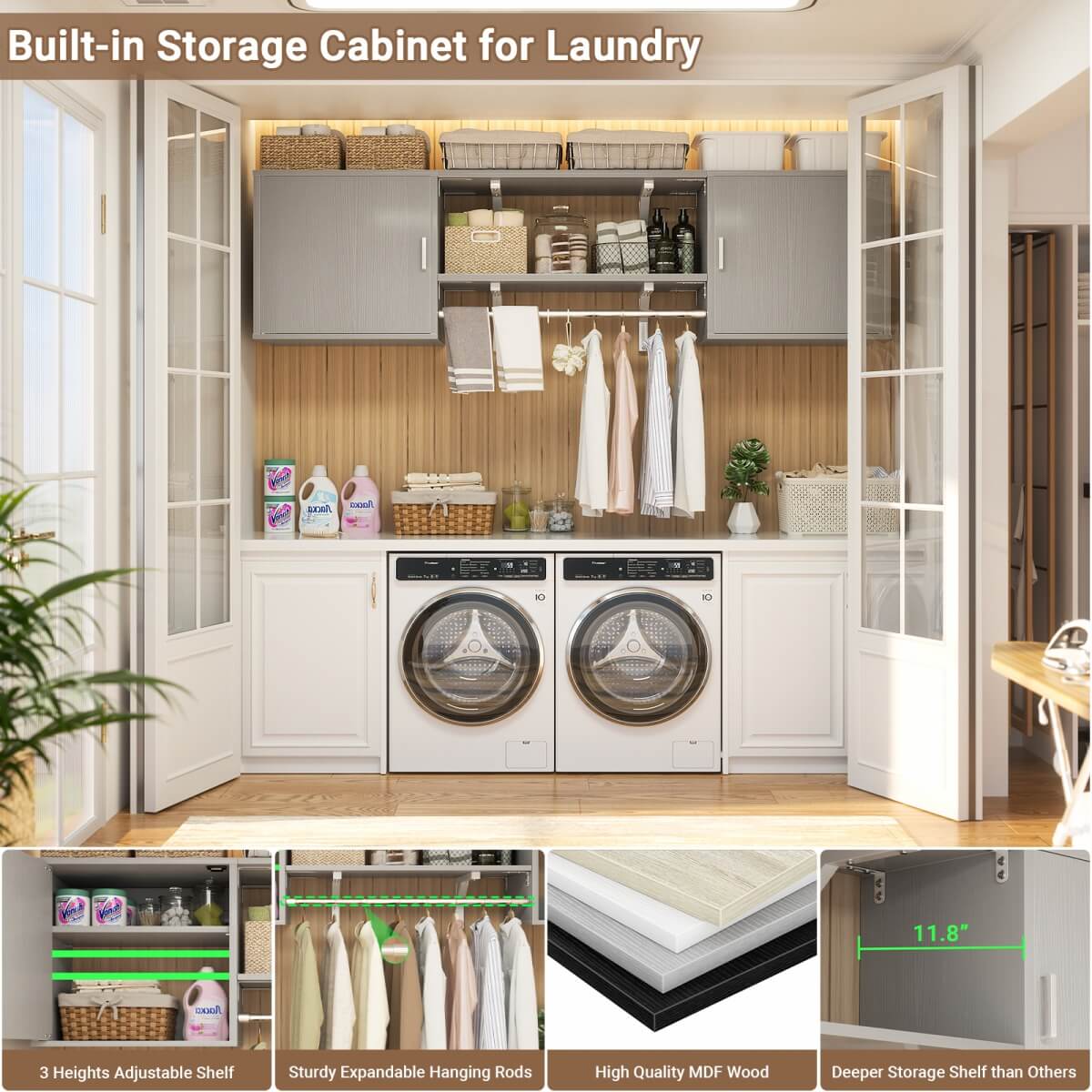 Wall Mounted Cabinet with Hanging Rod