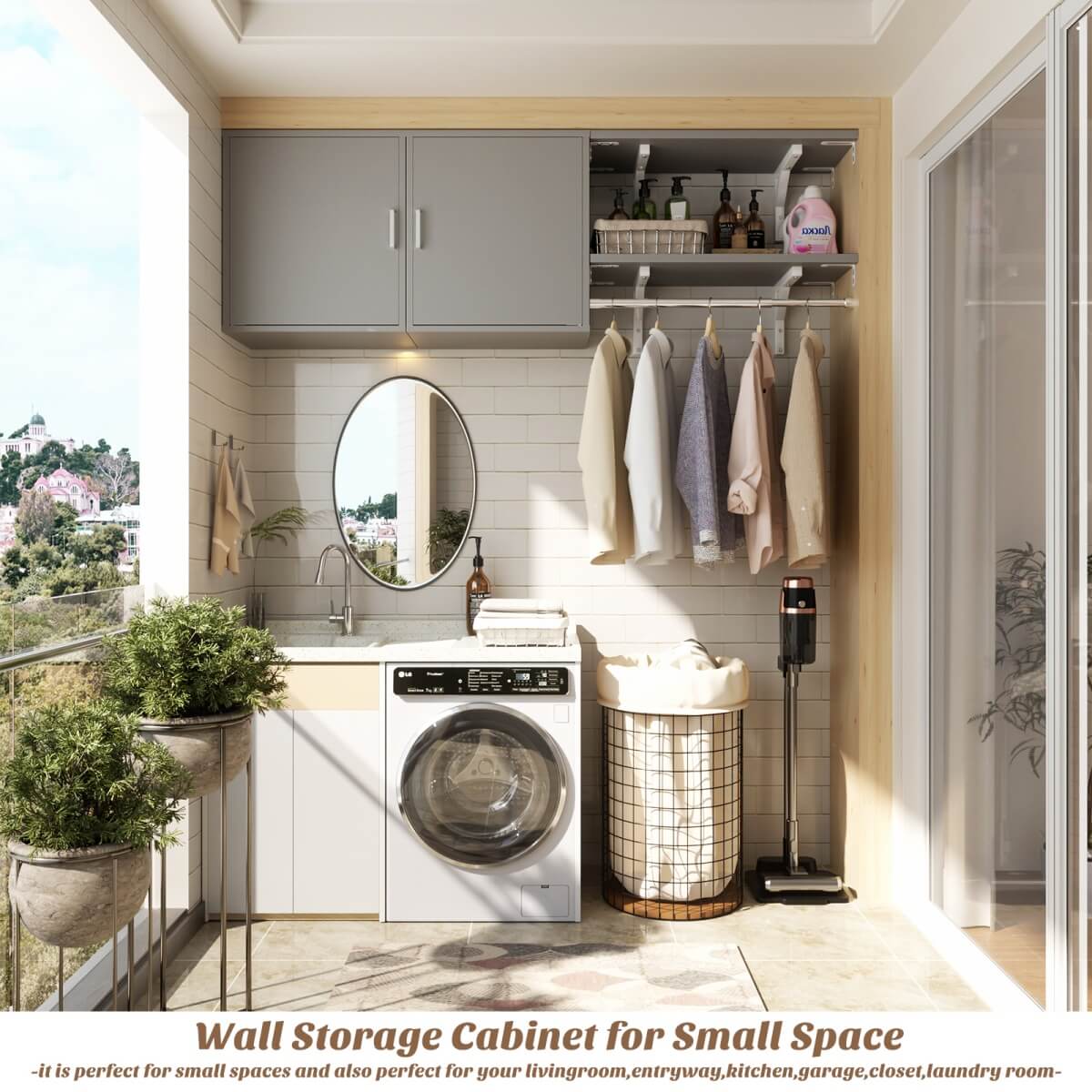 Wall Mounted Cabinet with Hanging Rod