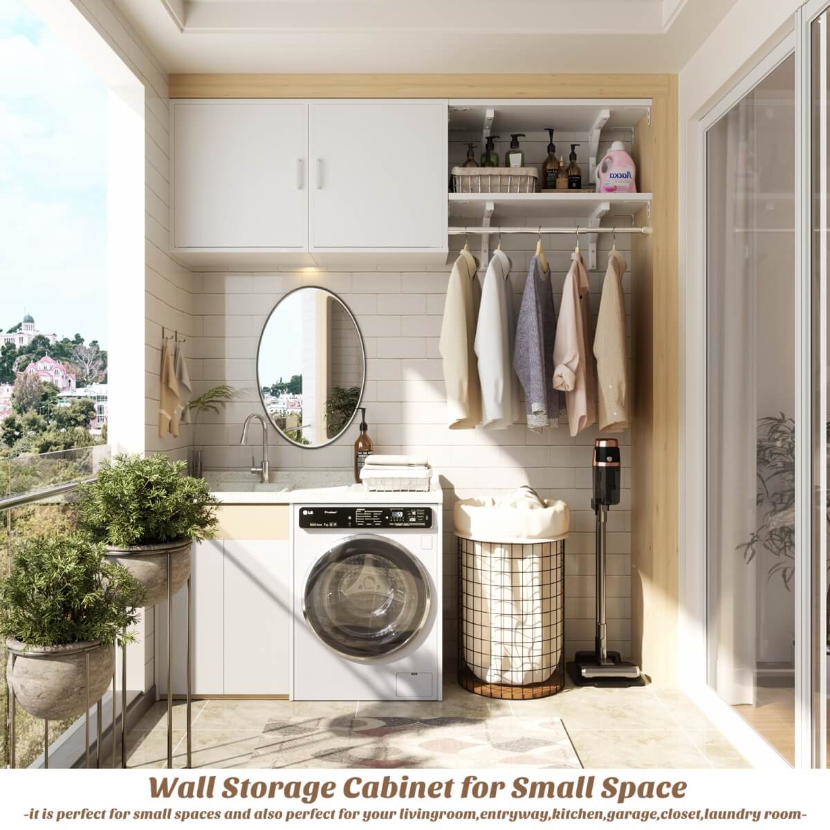 Wall Mounted Cabinet with Hanging Rod