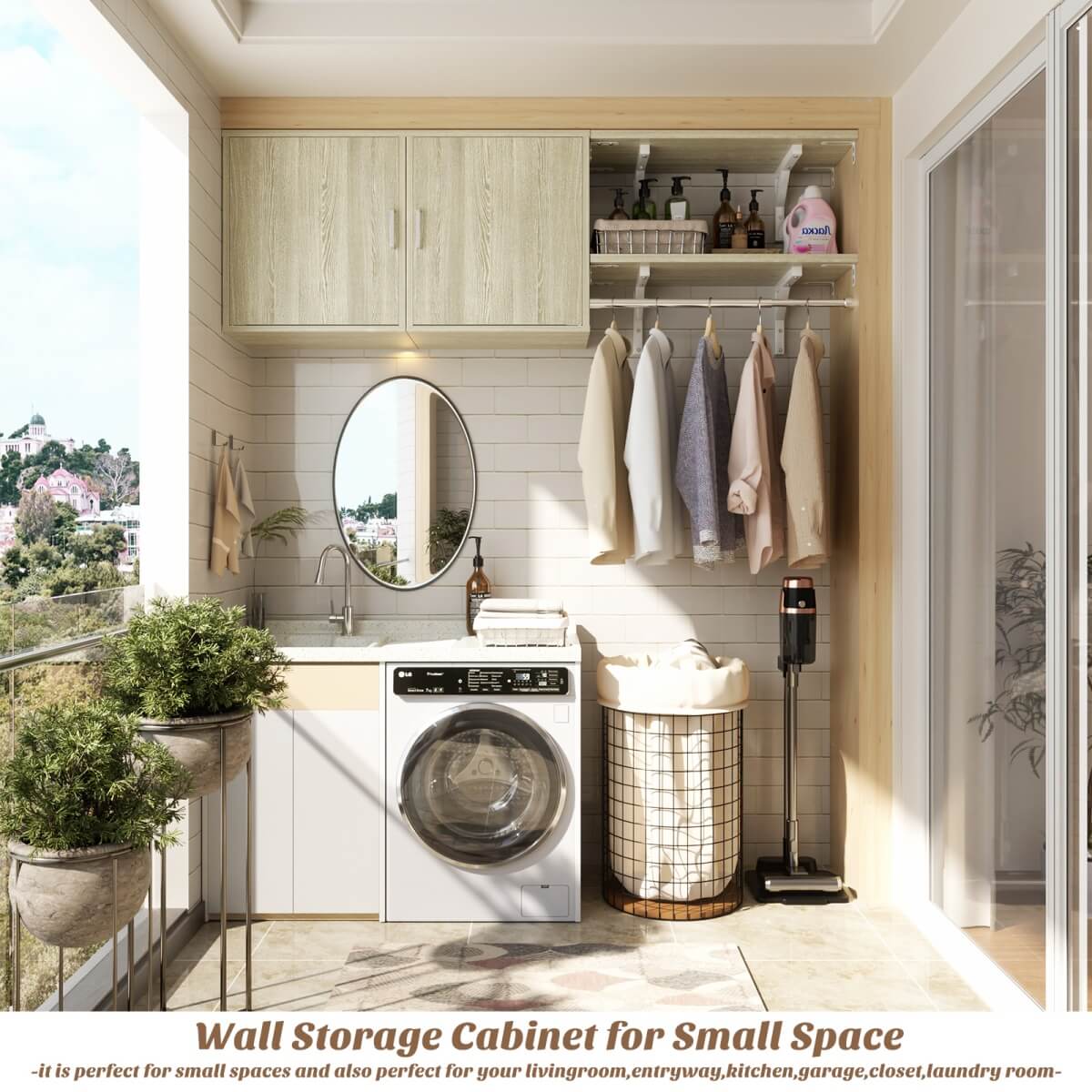 Wall Mounted Cabinet with Hanging Rod