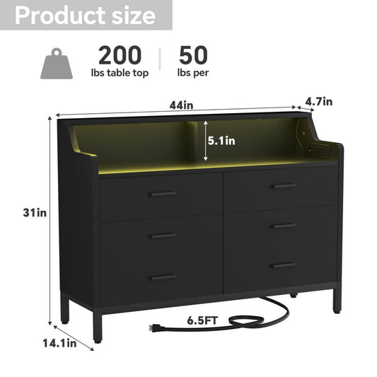 6 Drawer Wooden Dresser for Bedroom