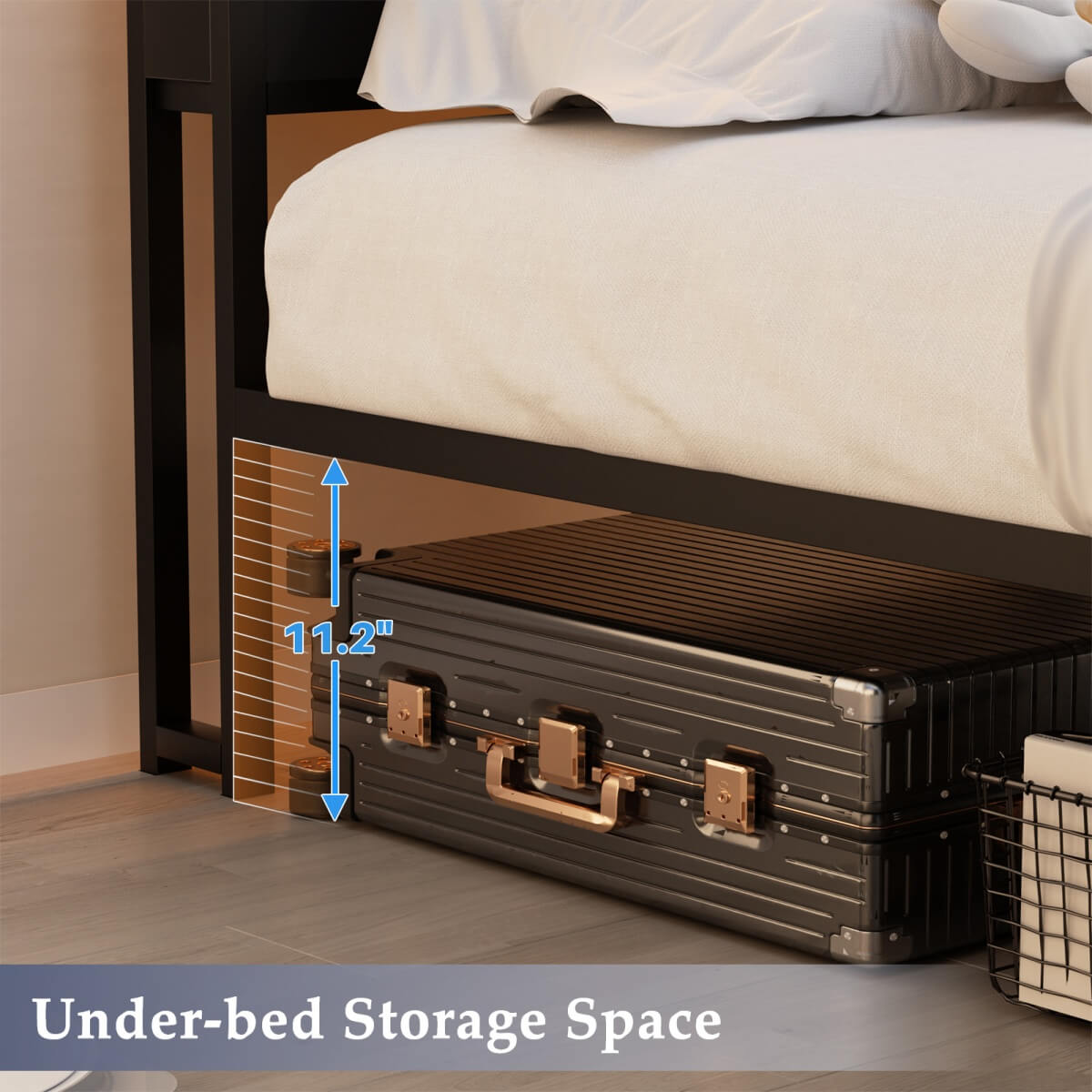 Full Size Platform Bed Frame with Charged Station and LED Strip