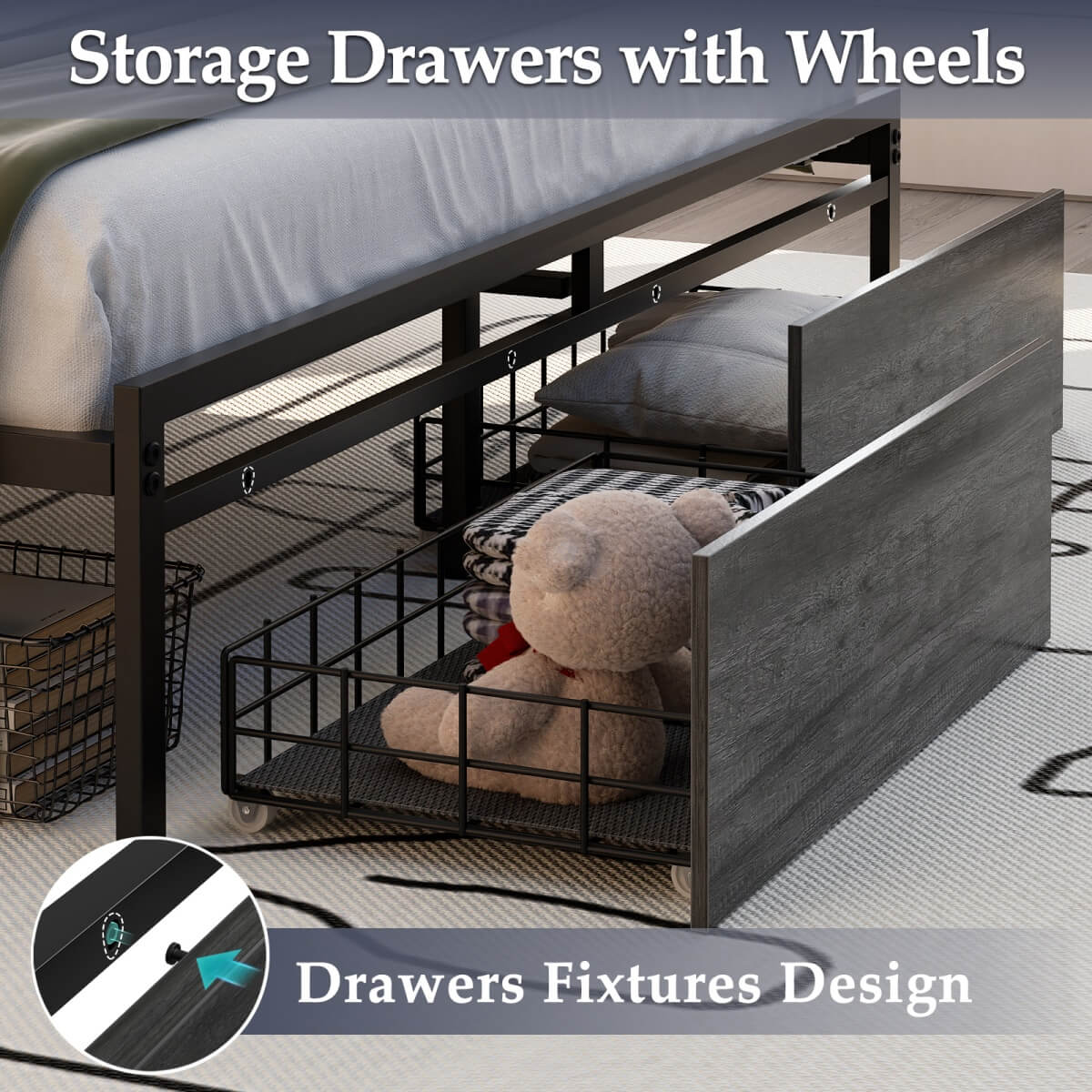 Full Size Platform Bed Frame with Charged Station and LED Strip