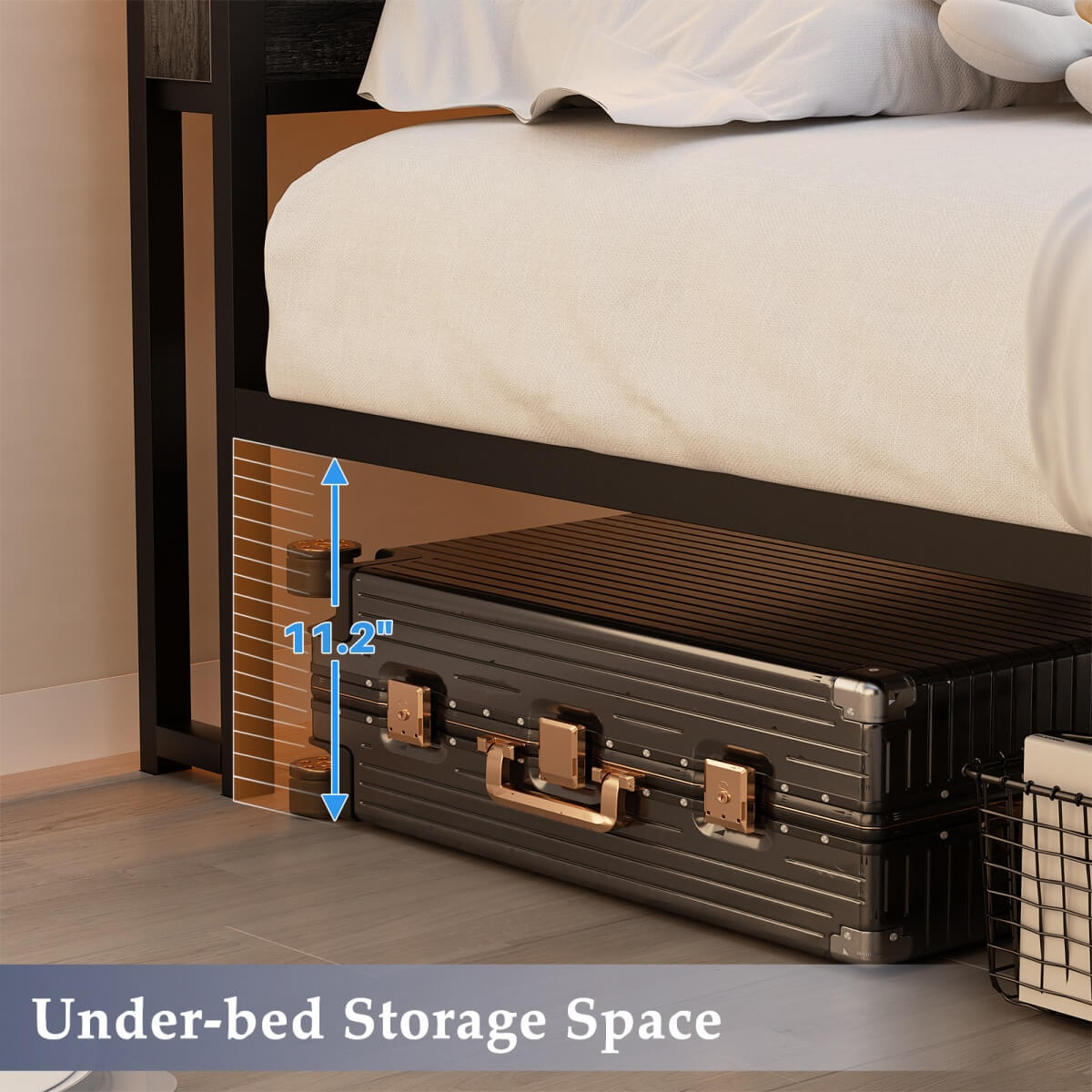 Full Size Platform Bed Frame with Charged Station and LED Strip