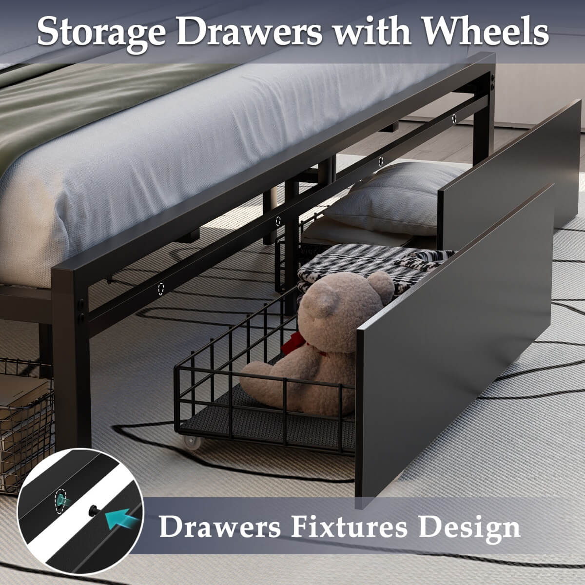 King Size Platform Bed Frame with Charged Station and LED Strip