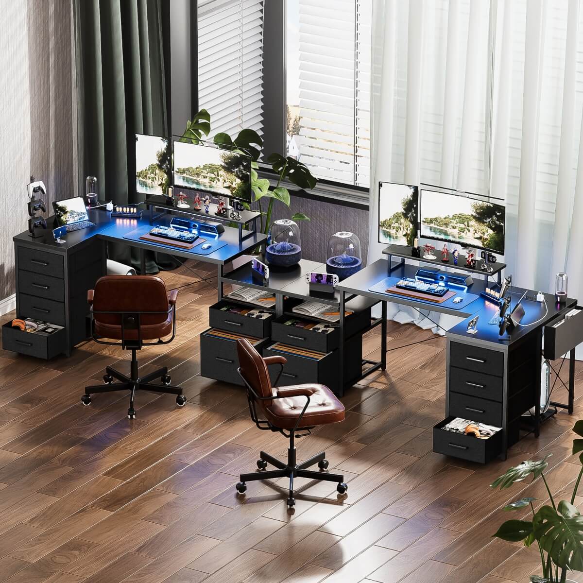 Reversible L Shaped Computer Desk with Fabric File Drawers