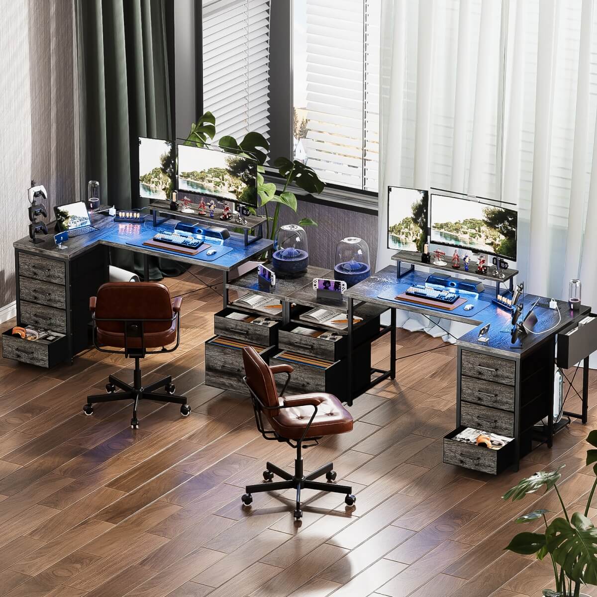 Reversible L Shaped Computer Desk with Fabric File Drawers