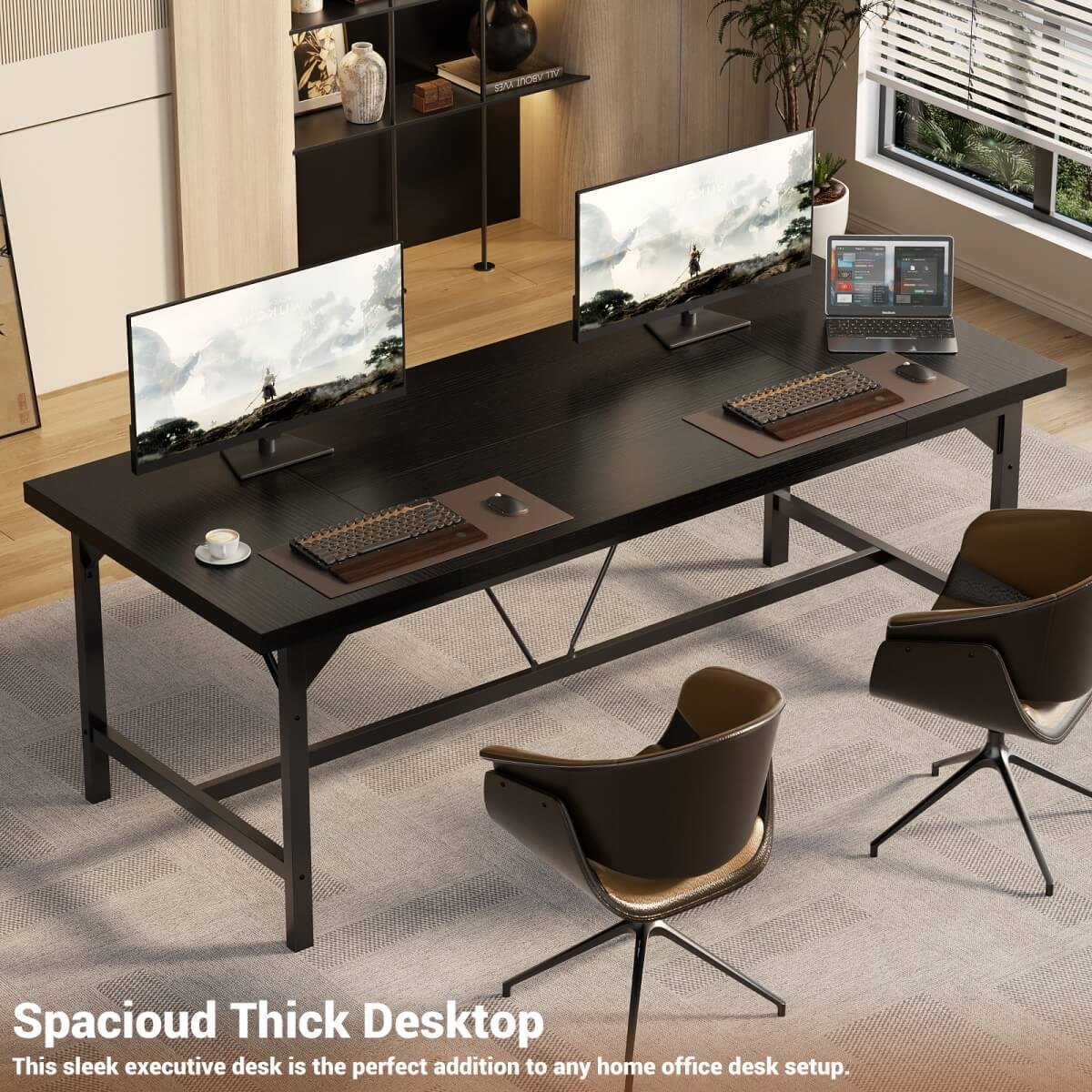 63 Inch Computer Desk, Sturdy Large Office Desk, Premium 2 Person Long Desks