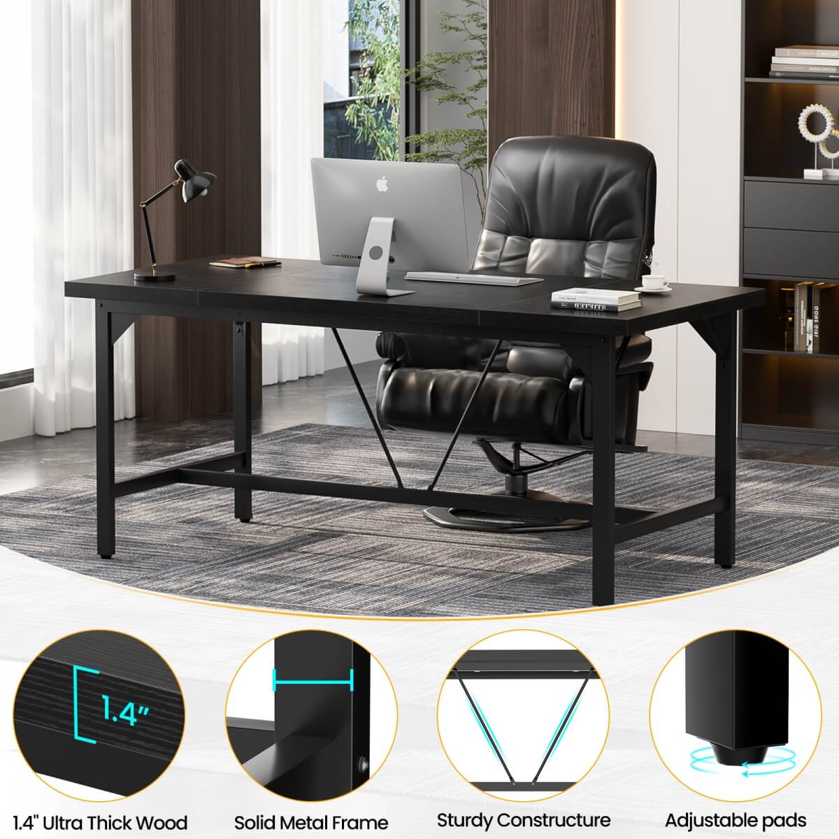 63 Inch Computer Desk, Sturdy Large Office Desk, Premium 2 Person Long Desks
