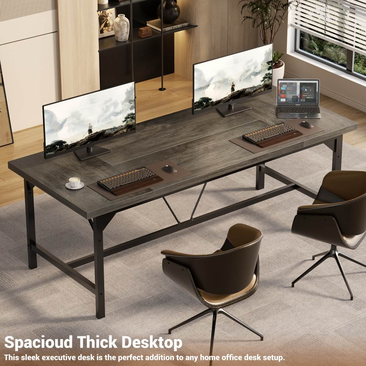 63 Inch Computer Desk, Sturdy Large Office Desk, Premium 2 Person Long Desks
